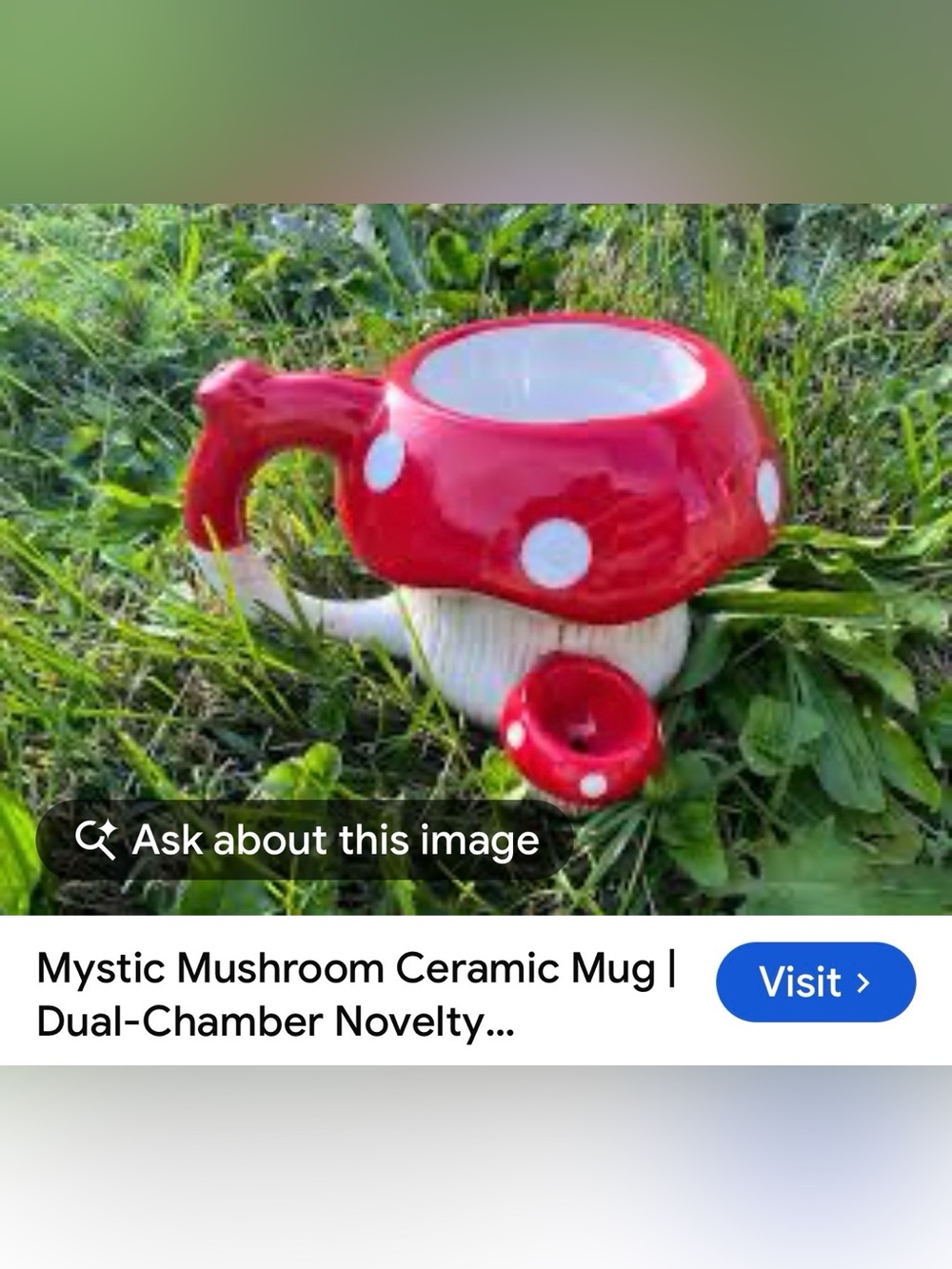 #3415**Mystic Mushroom Ceramic Mug - Red Polka Dot